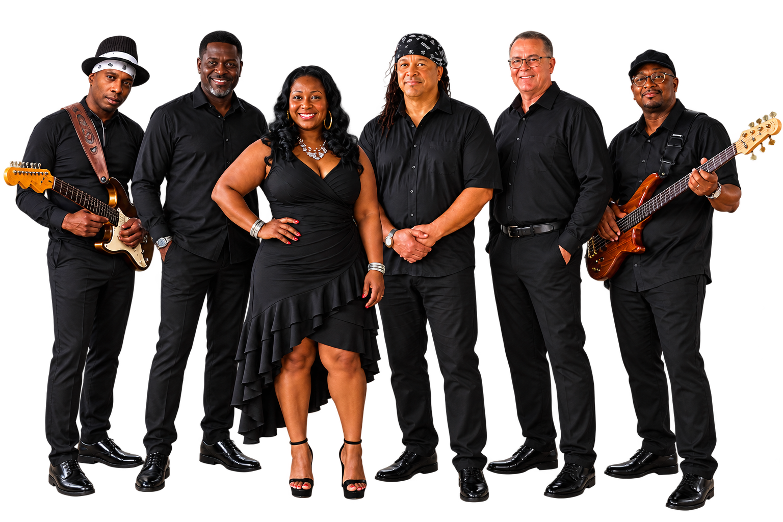 Retro Boogie 2.0 band members posed together in a studio portrait